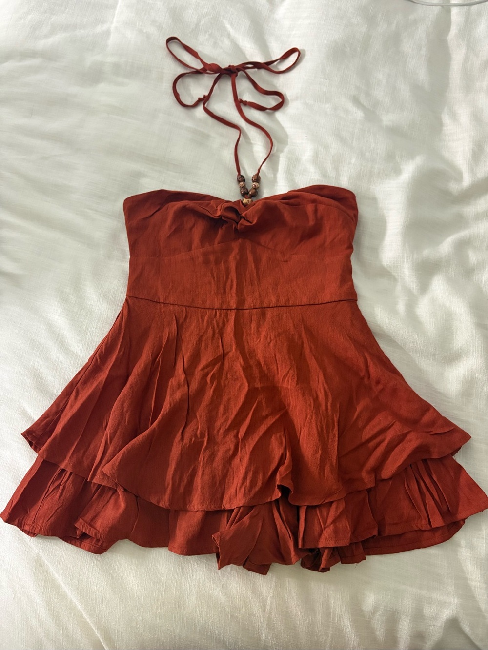 Francesca's Rust Red Strapless Dress with Beaded Tie
